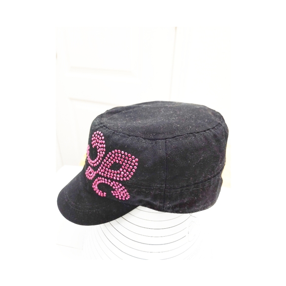``H25376 Black Cadet Cap with Pink Fleur De Lis - Picture 5 of 5